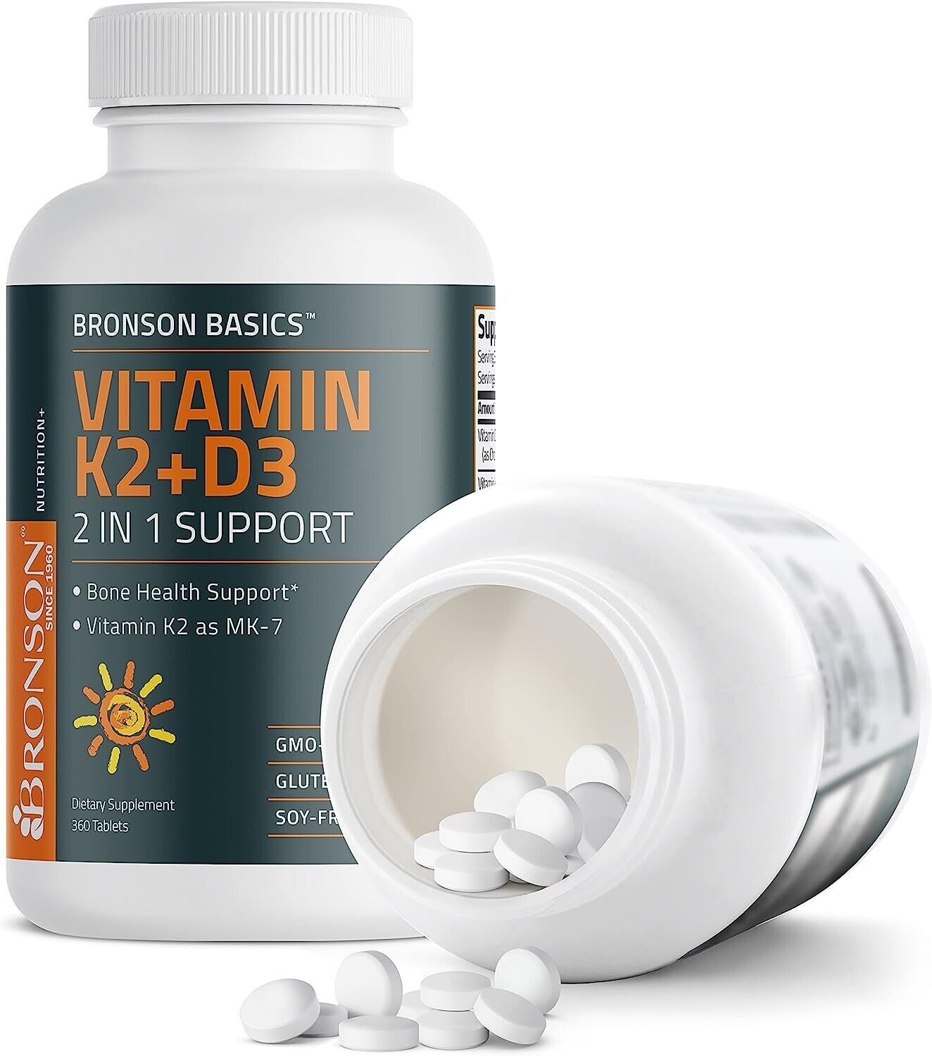 Bronson Vitamin K2 MK7 125mcg + D3 5000IU 360 Tablets MEGA VALUE PREMIUM GRADE! - My Store