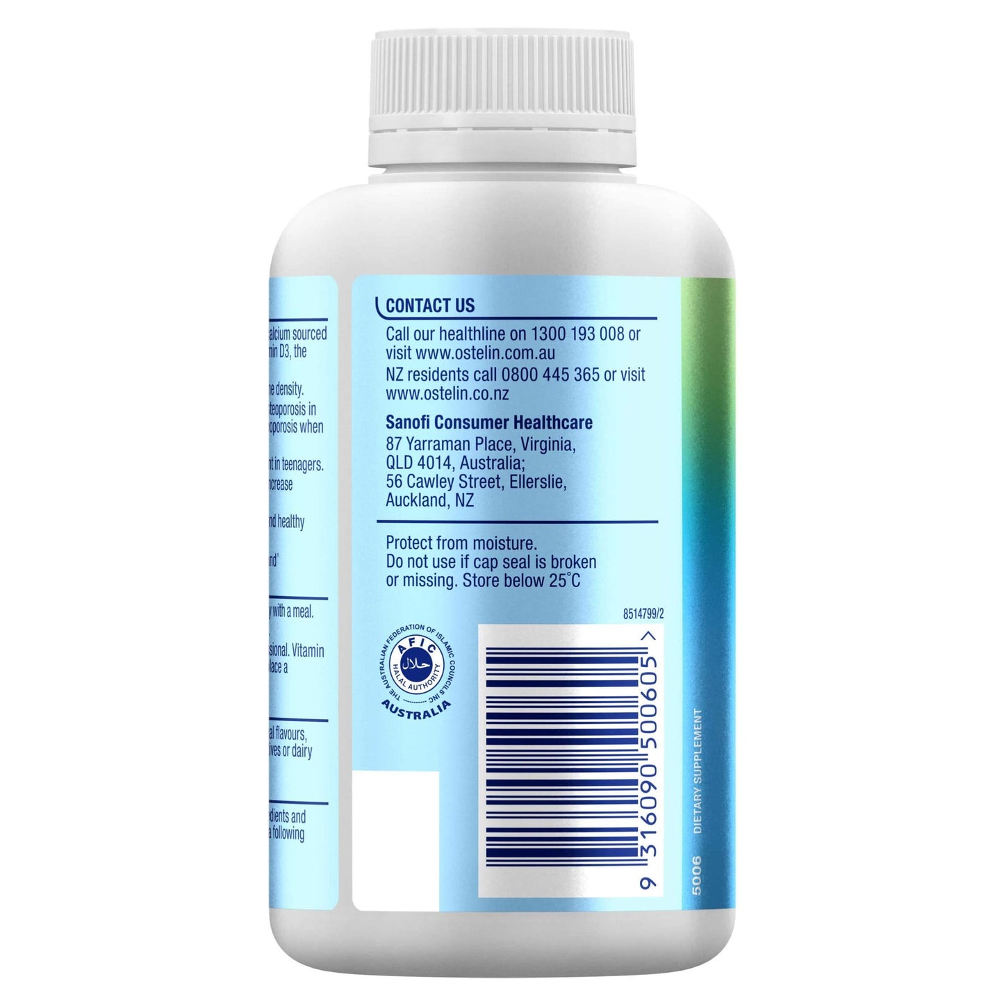 Ostelin Calcium & Vitamin D - D3 for Bone Health + Immune Support, 250 Tablets - myvitamincentre