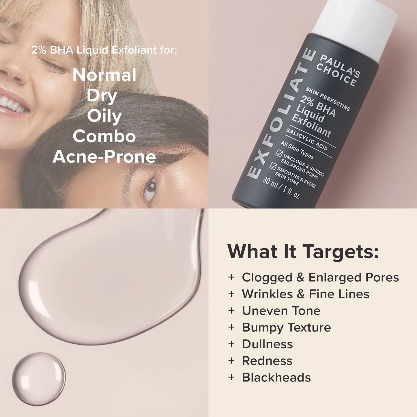 Paula's Choice Skin Perfecting 2% BHA Liquid Salicylic Acid Exfoliant, Gentle Facial Exfoliator for Blackheads, Large Pores, Wrinkles & Fine Lines, Travel Size, 30 mL Bottle - myvitamincentre