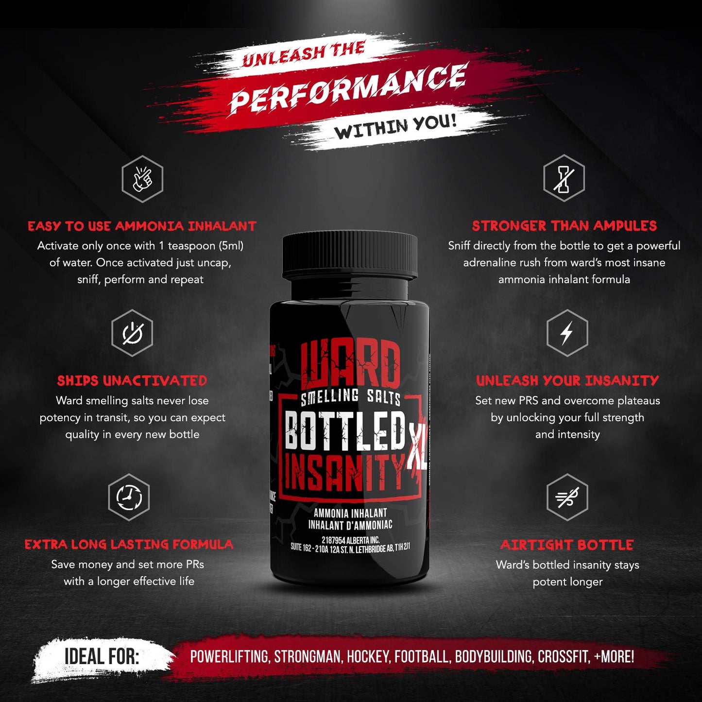 Ward Smelling Salts - Bottled Insanity - Insanely Strong Ammonia Inhalant | Smelling Salt for Powerlifting Hockey Football and More - myvitamincentre