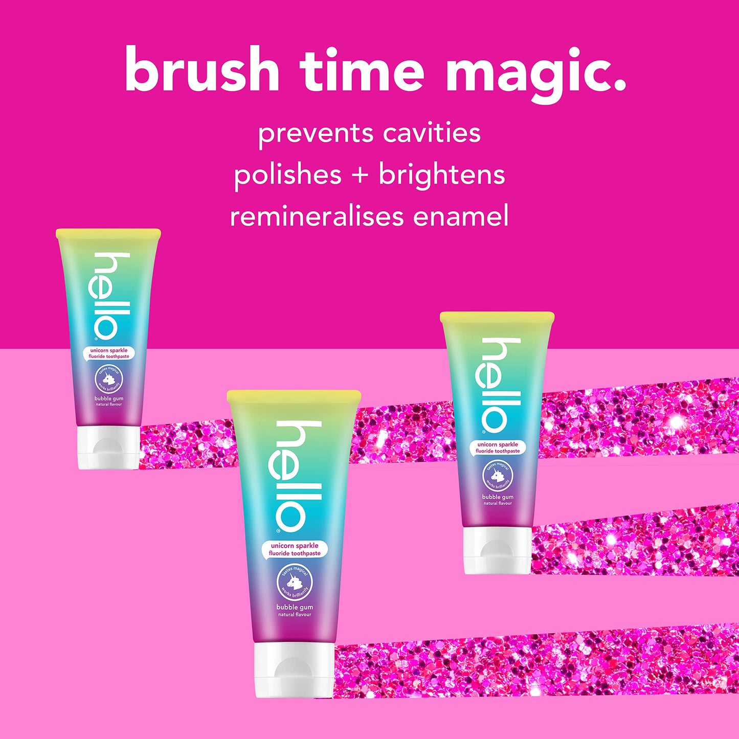 Hello Kids Unicorn Sparkle Fluoride Toothpaste, 119g, Children Ages 7-107, Bubble Gum Natural Flavour, Sls Free - myvitamincentre