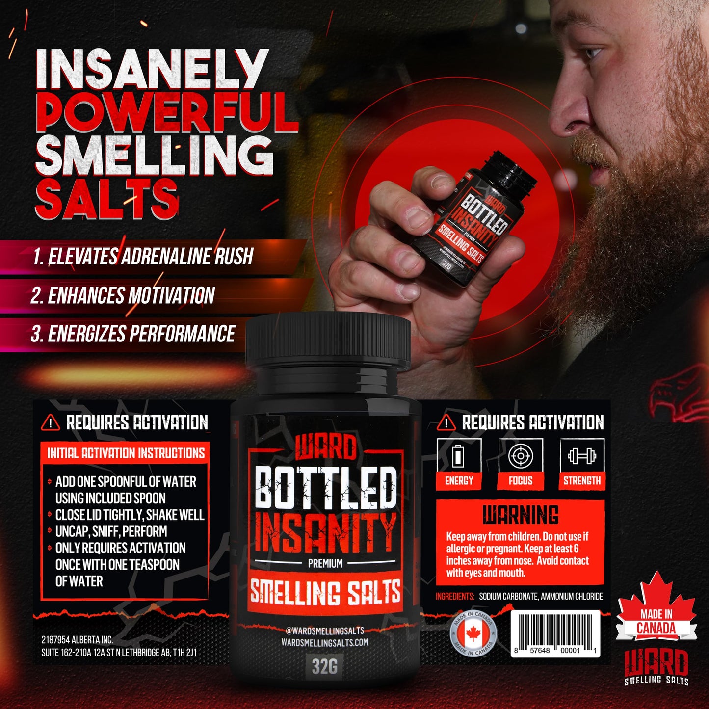 Ward Smelling Salts - Bottled Insanity - Insanely Strong Ammonia Inhalant | Smelling Salt for Powerlifting Hockey Football and More - myvitamincentre