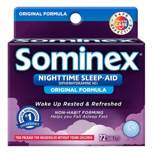 SOMINEX SLEEP AID NIGHT TIME ORIGINAL FORMULA VALUE PACK 72 TABS - myvitamincentre