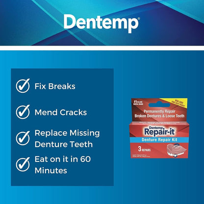 DENTEMP Repair-it Denture Care Kit Repair Broken Cracked Loose Denture - myvitamincentre