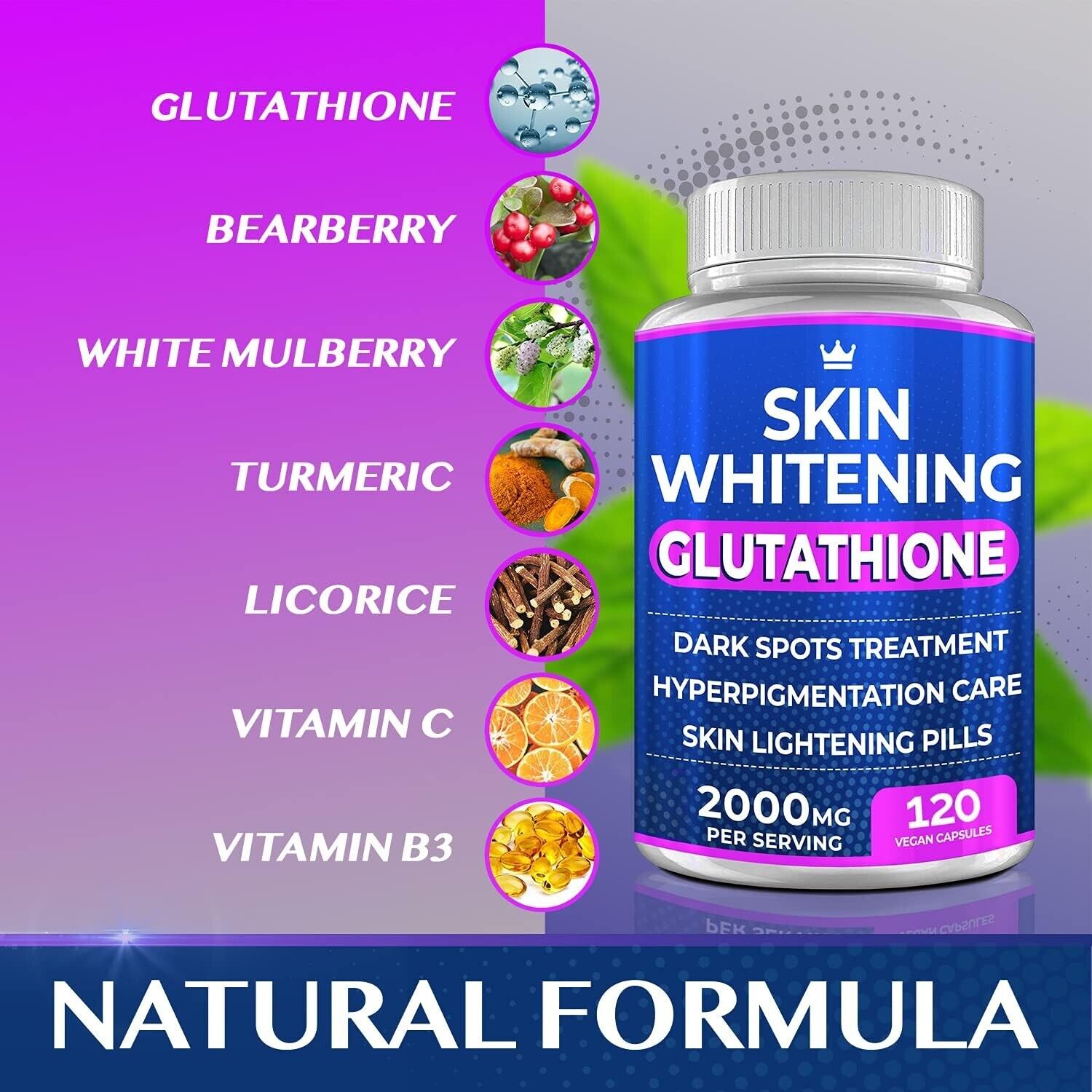 SKIN WHITENING GLUTATHIONE 2000mg Per Serve Brightening Lightening Pills 120 Cap - myvitamincentre