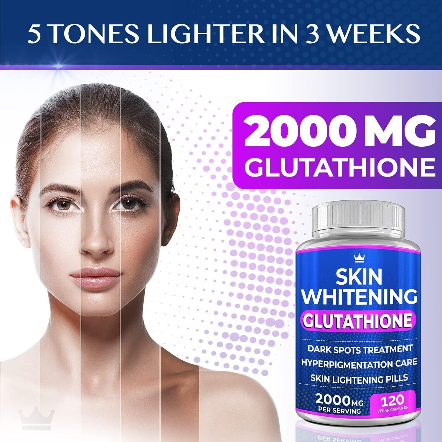 SKIN WHITENING GLUTATHIONE 2000mg Per Serve Brightening Lightening Pills 120 Cap - myvitamincentre