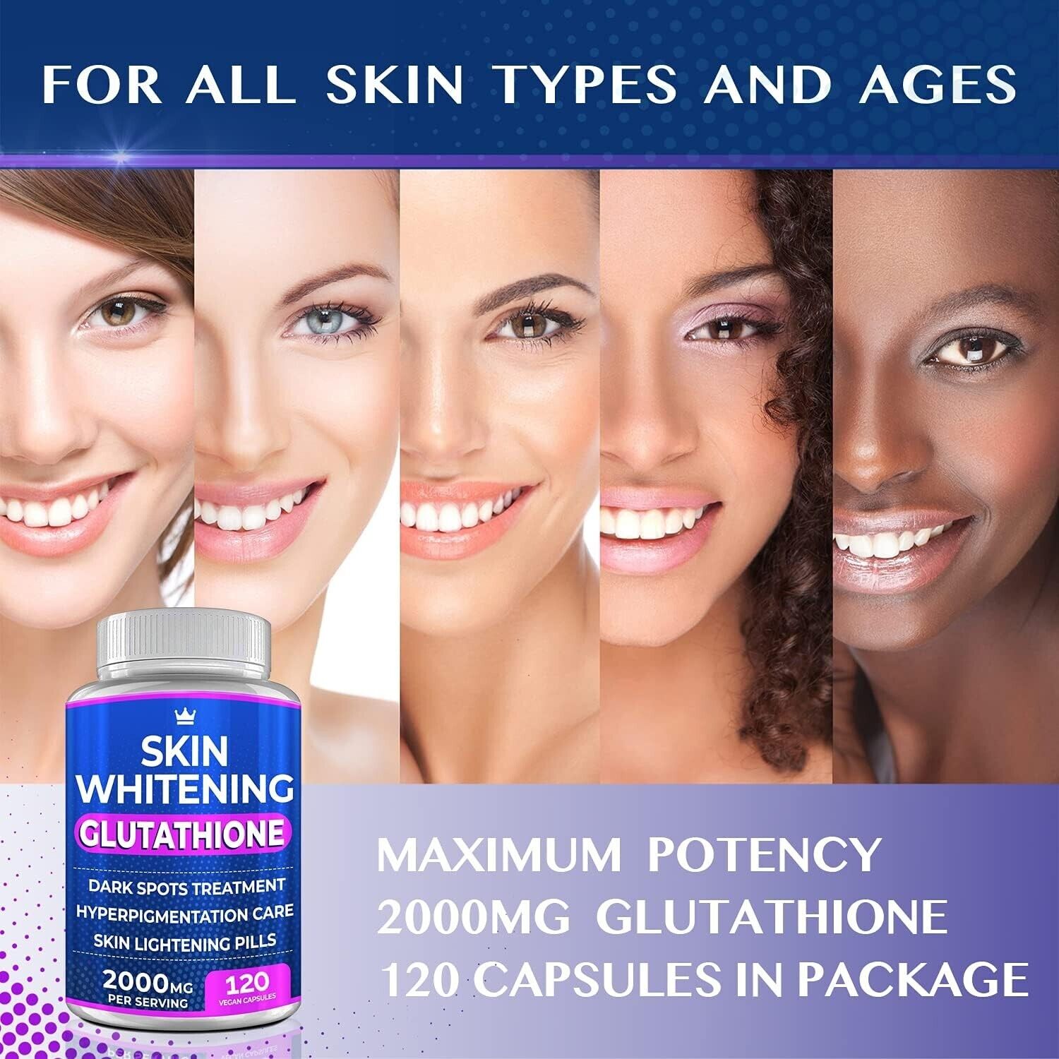 SKIN WHITENING GLUTATHIONE 2000mg Per Serve Brightening Lightening Pills 120 Cap - myvitamincentre