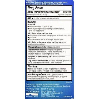UNISOM Sleep gels 50mg Bed Sleep Aid 100 SoftGels - myvitamincentre