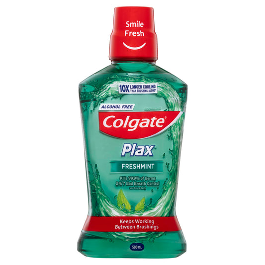 Colgate Plax Antibacterial Mouthwash 500mL, Freshmint, Alcohol Free, Bad Breath Control - myvitamincentre