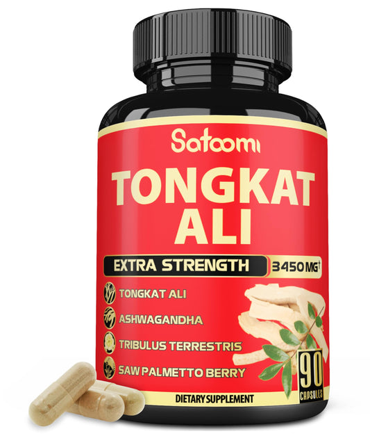 𝐒𝐚𝐭𝐨𝐨𝐦𝐢 Natural Tongkat Ali Root Extract 200:1 - 9 Essential Herbs Equivalent to 3450mg - Support Strength, Energy, Satamira and Healthy Immune - 1 Pack 90 Vegan Caps 3 Month Supply - myvitamincentre