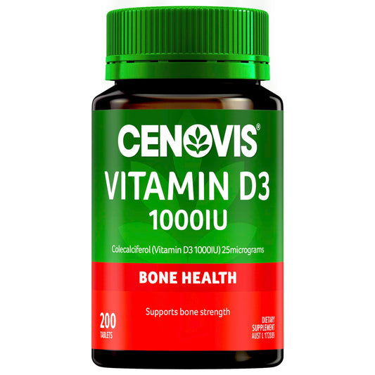 Cenovis Vitamin D 1000IU D3 - Supports bone strength - Supports healthy immune system function, 200 Tablets - myvitamincentre