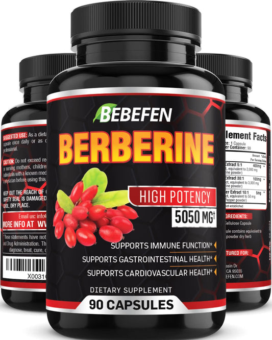 Berberine Capsules - 5050mg Formula Pills with Black Pepper Extract - 90 Capsules Berberine Supplement for Supports Glucose Metabolism, Healthy Immune System, Cardiovascular Heart - 3 Month Supply - myvitamincentre