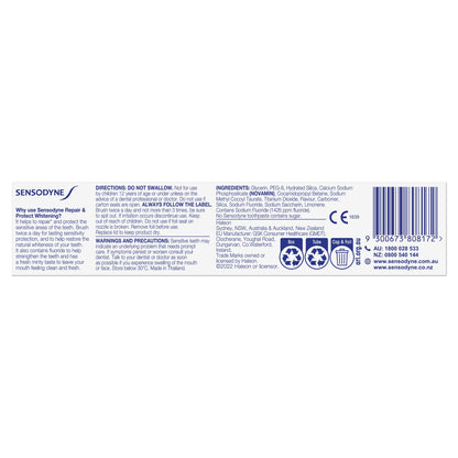 Sensodyne Toothpaste, Repair and Protect, Sensitive Teeth and Cavity Prevention, Whitening, 100g - myvitamincentre