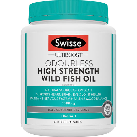 Swisse Ultiboost Odourless High Strength Wild Fish Oil | Source of Omega-3 | 400 Capsules - myvitamincentre