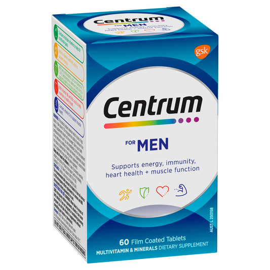 Centrum For Men, Multivitamin with Vitamins & Minerals to Support Energy, Immunity, Heart Health & Muscle Function, 60 Tablets - myvitamincentre